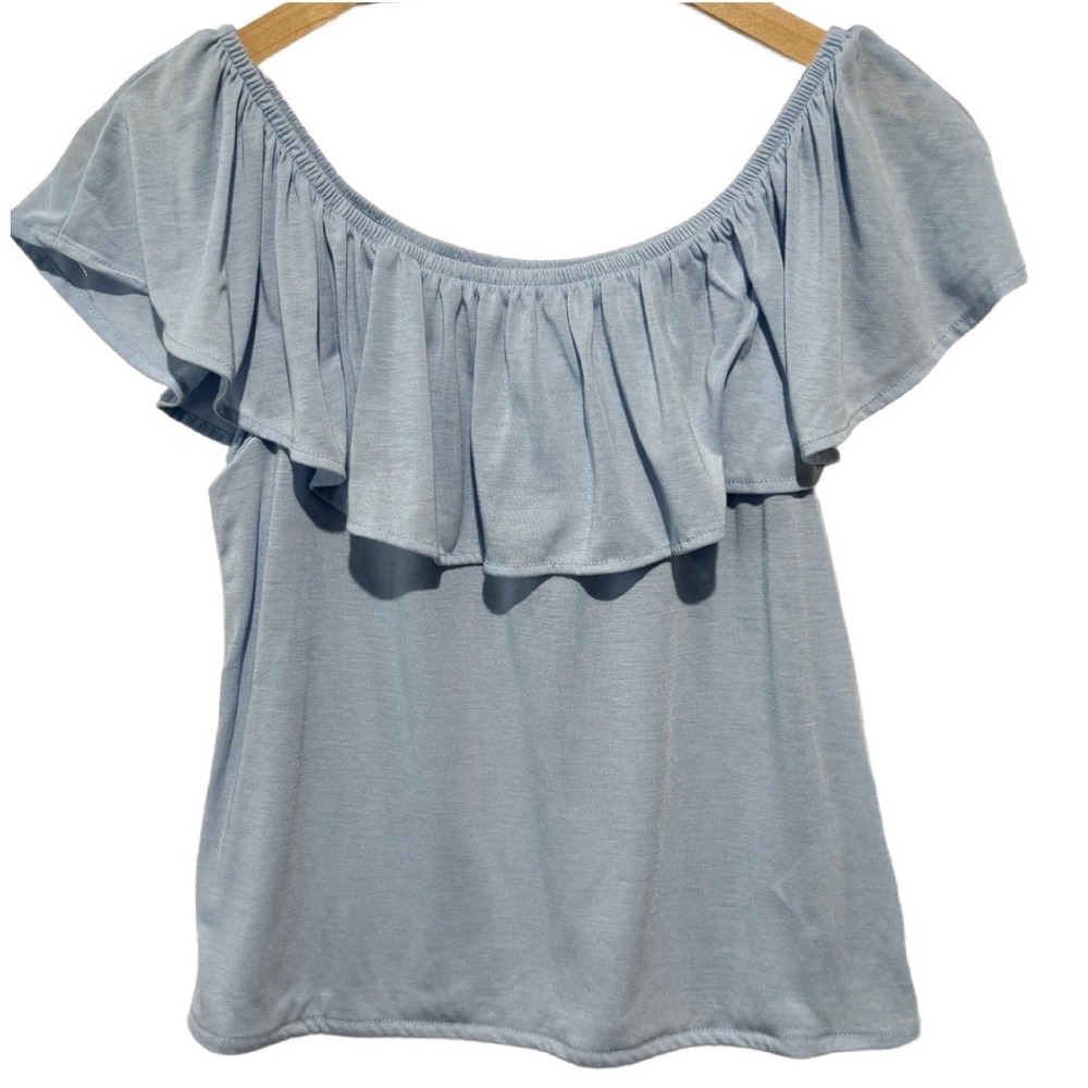 H&M Women's Ruffle Lt. Blue Blouse On Off Shoulder Size XS